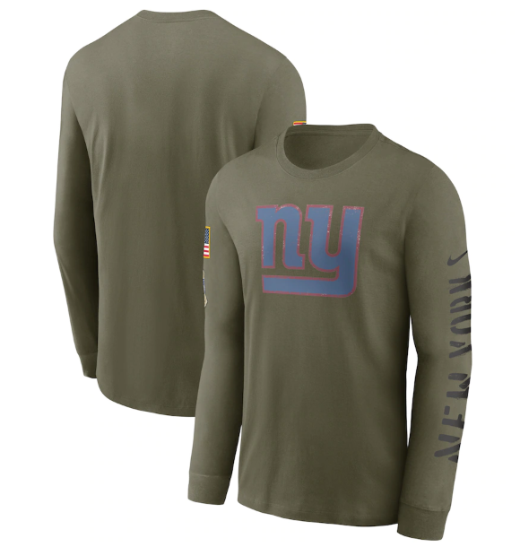 Men's New York Giants Olive 2022 Salute to Service Long Sleeve T-Shirt Men's New York Giants Olive 2022 Salute to Service Long Sleeve T-Shirt